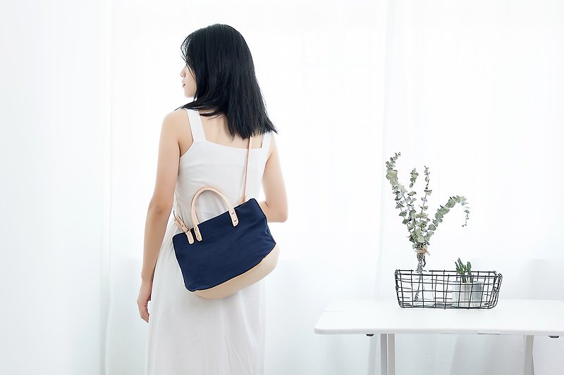 [Canvas meets leather] Summer portable mini canvas handbag dual purpose messenger bag - กระเป๋าแมสเซนเจอร์ - ผ้าฝ้าย/ผ้าลินิน หลากหลายสี