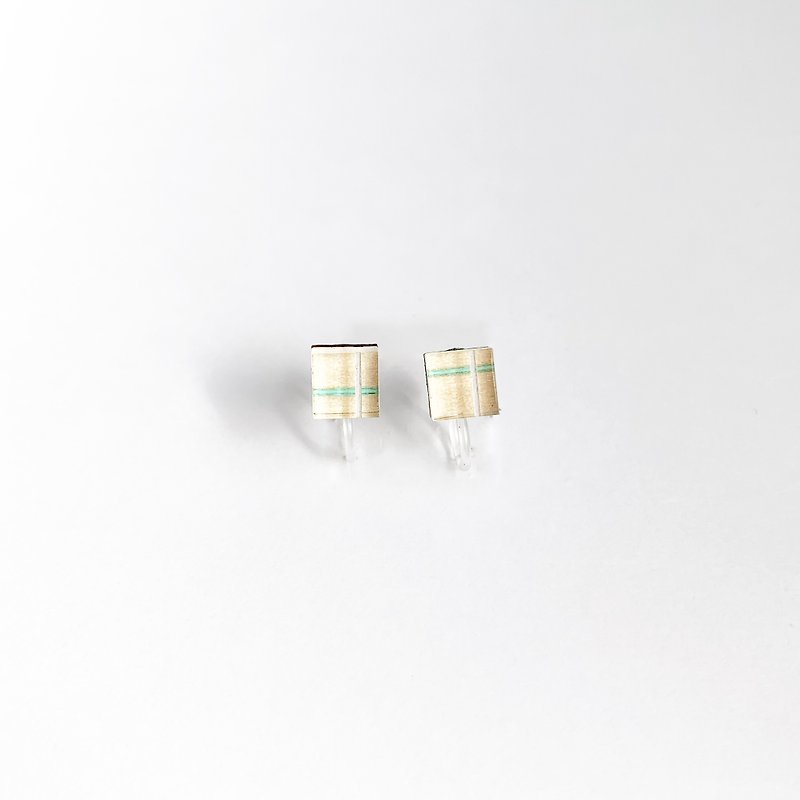 グリッドミニイヤリング/MINT - 耳環/耳夾 - 木頭 綠色