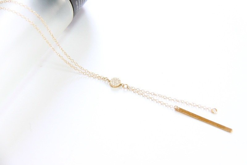 Studded Diamond Necklace / Gold Vermeil with Rhinestone CZ pave coin charm 14K GF necklace - สร้อยคอ - เครื่องเพชรพลอย สีทอง