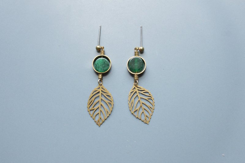 │ Gold Leaf│ Earrings - Malay Jade - ต่างหู - โลหะ สีเขียว