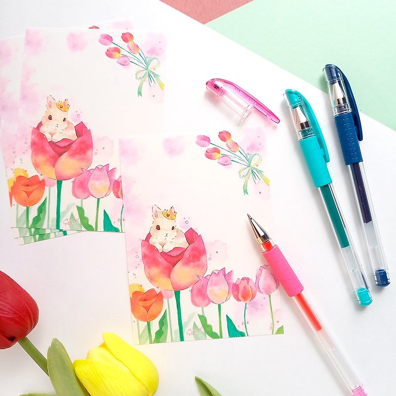 [B7 size, 30 rose memos] Fairytale memos, rabbit, tulip, letter - Cards & Postcards - Paper Red