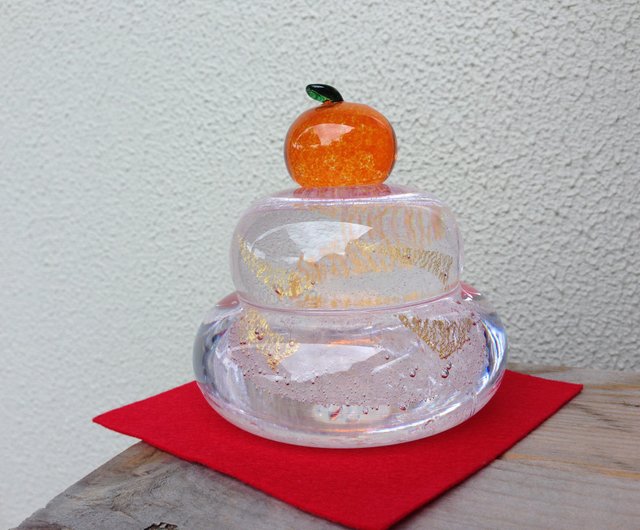 ガラス鏡餅 もっちり(大) 金箔入り - ショップ yugen glass 置物