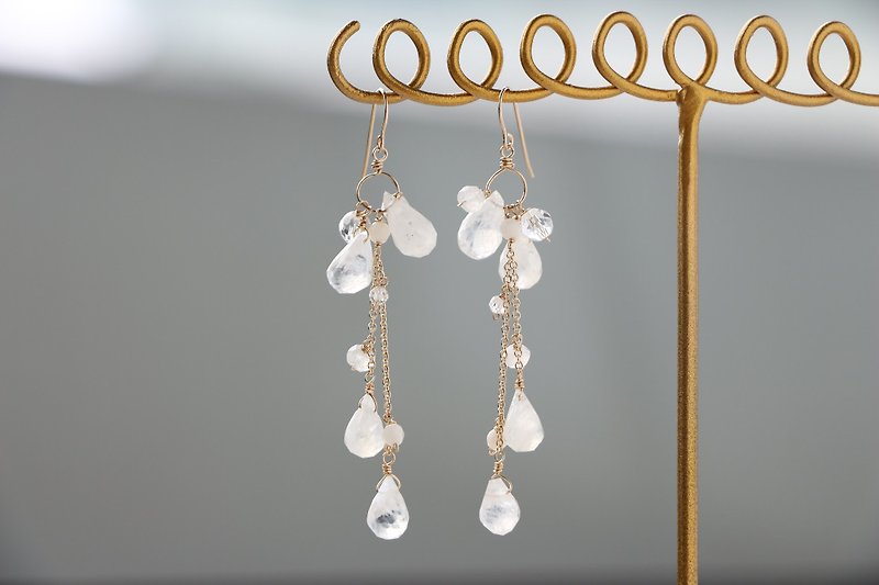 14kgf-rainbow moon stone pierced earrings - ピアス・イヤリング - 宝石 ホワイト