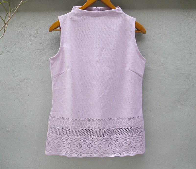 FOAK crochet hollow vintage purple vest - เสื้อกั๊กผู้หญิง - ผ้าฝ้าย/ผ้าลินิน สึชมพู