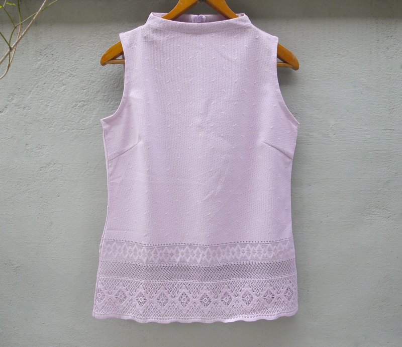 FOAK crochet hollow vintage purple vest - Women's Vests - Cotton & Hemp Pink