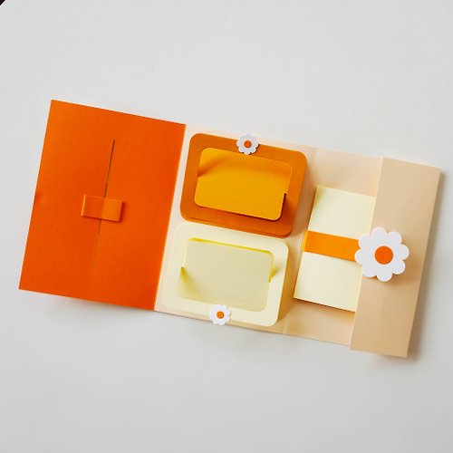 手作吧！材料商店 花花滑動4種機關卡片材料組合包－橘色 (需自己動手做)