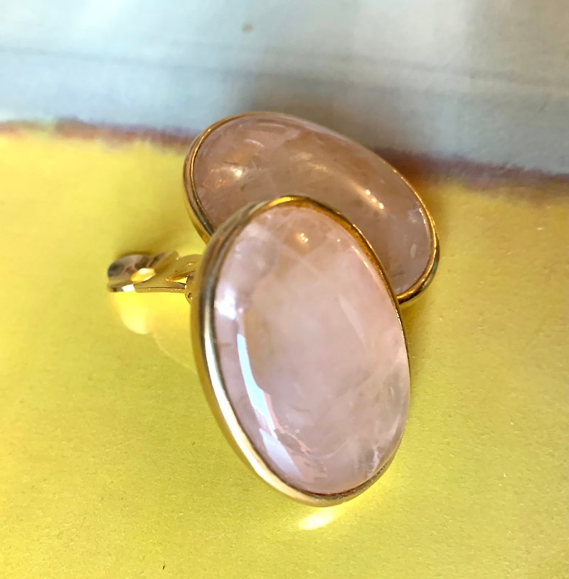 Vintage Rose Quartz Ear Clips - Earrings & Clip-ons - Crystal Pink