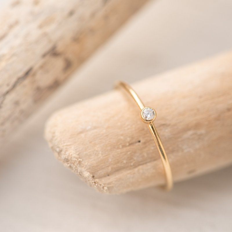 SWEDEN white dainty ring in 14k gold filled and white Zircon stone - General Rings - Other Metals Gold
