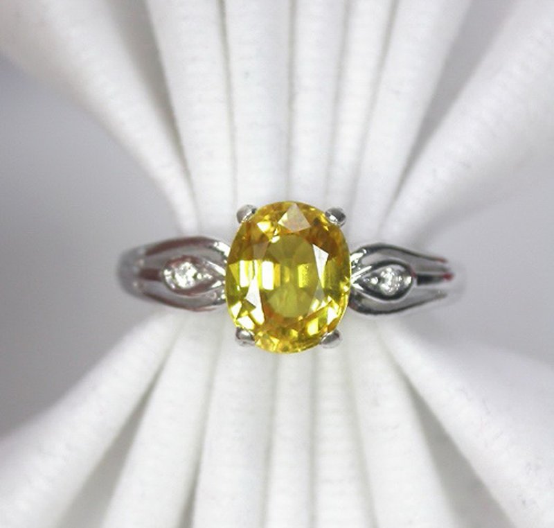 純銀 戒指 黃色 - Real 2.08 ct.Genuine yellow sapphier ring silver sterling size 7.0 free resize