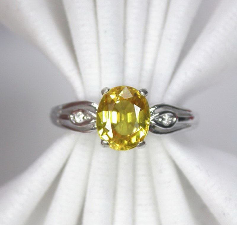 Real 2.08 ct.Genuine yellow sapphier ring silver sterling size 7.0 free resize - 戒指 - 純銀 黃色
