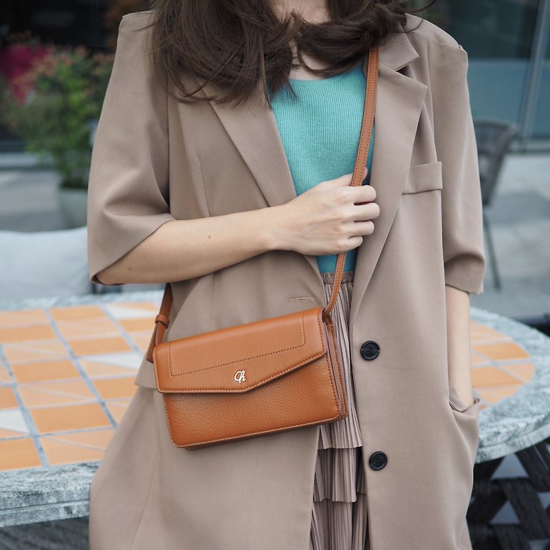 Irene (Caramel): Multi-function bag, clutch, long wallet, mini crossbody, Brown - Handbags & Totes - Genuine Leather Brown