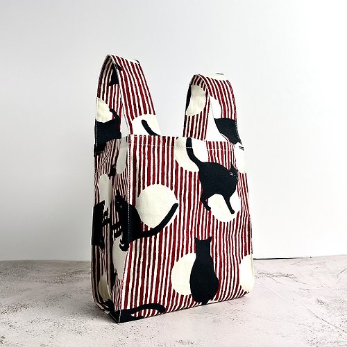 珊慢布物設計 SANmade 棉質小購物袋 早餐袋 - 貓咪