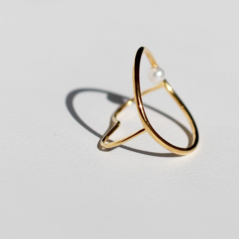 Missraueeny original | planetary trajectory circle two fingers ring 925 sterling silver natural pearl - General Rings - Other Metals Gold