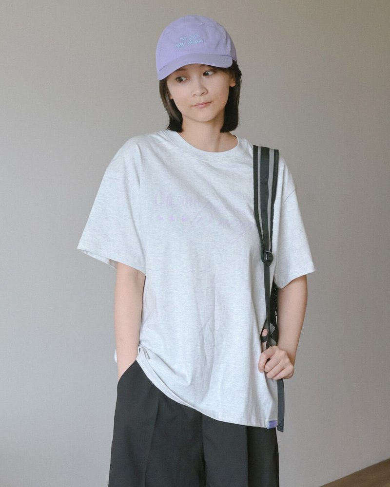 夏日麻灰寬版T恤 - 女 T 恤 - 棉．麻 灰色