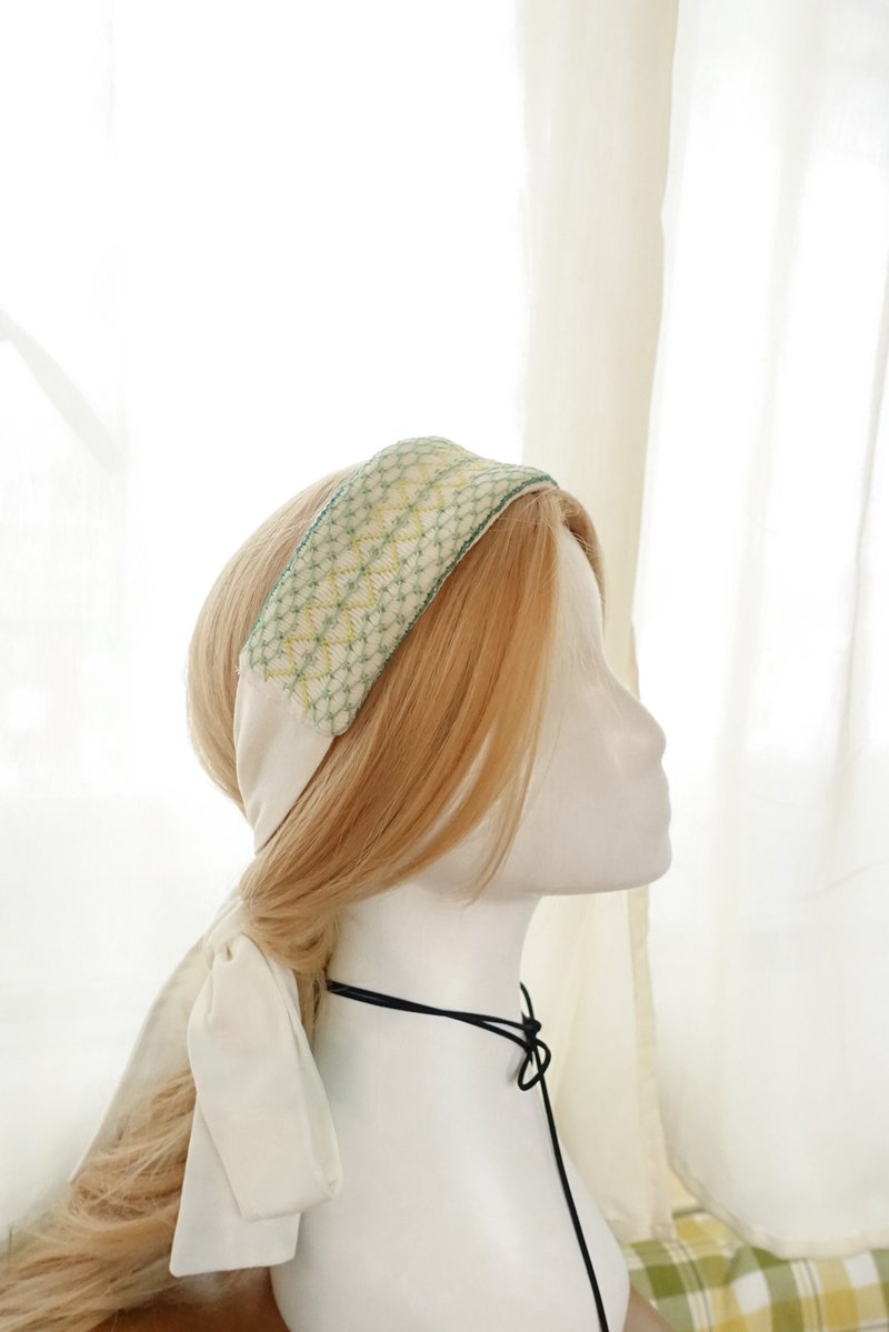 (ENGLISH SMOCKING) Fresh mint smocking headband - เครื่องประดับผม - ผ้าฝ้าย/ผ้าลินิน ขาว