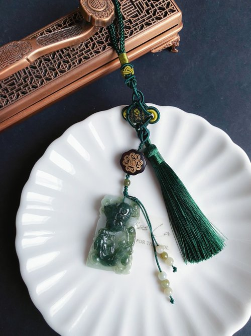 樂藏｜輕珠寶｜手作能量 天然緬甸玉 翡翠 螭龍 如意 一葉致富 發財 包掛 禮物 車掛