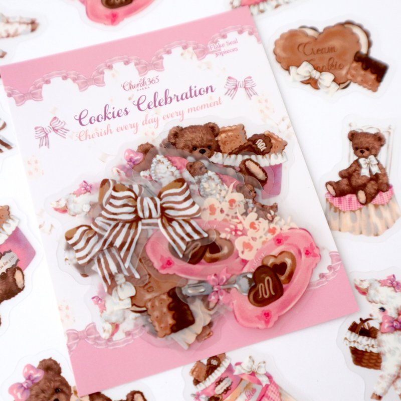 [Cookies Celebration] Matte PET Flake Stickers 30 sheets CHO367 - สติกเกอร์ - วัสดุกันนำ้ สึชมพู