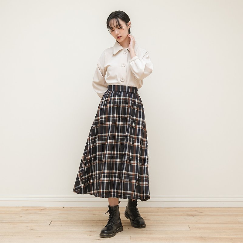 [Classic Original] Years_Asymmetrical Skirt_CLB501_Deep cyan check pattern