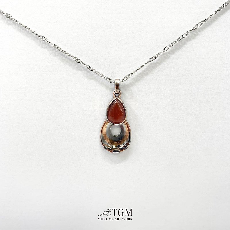 Water drop necklace for love/love/gift/wooden gold/agate - สร้อยคอ - โลหะ 
