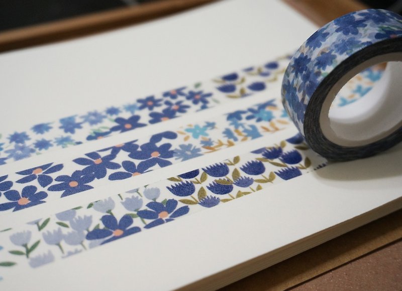 1.5cm紙テープ - 青い花 - マスキングテープ - 紙 