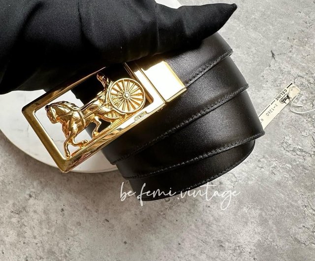 CELINE セリーヌ 馬車金具 ベルト ゴールド ブラック イタリア製