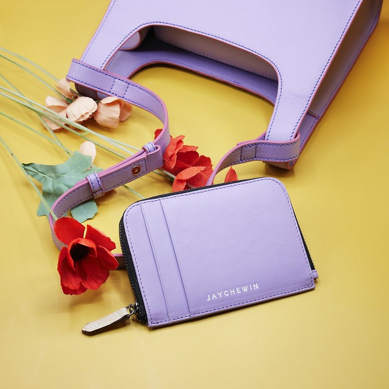 กระเป๋าสตางค์แบบซองซิป Flat Wallet หนังแท้สี Lavender - กระเป๋าสตางค์ - หนังแท้ สีม่วง