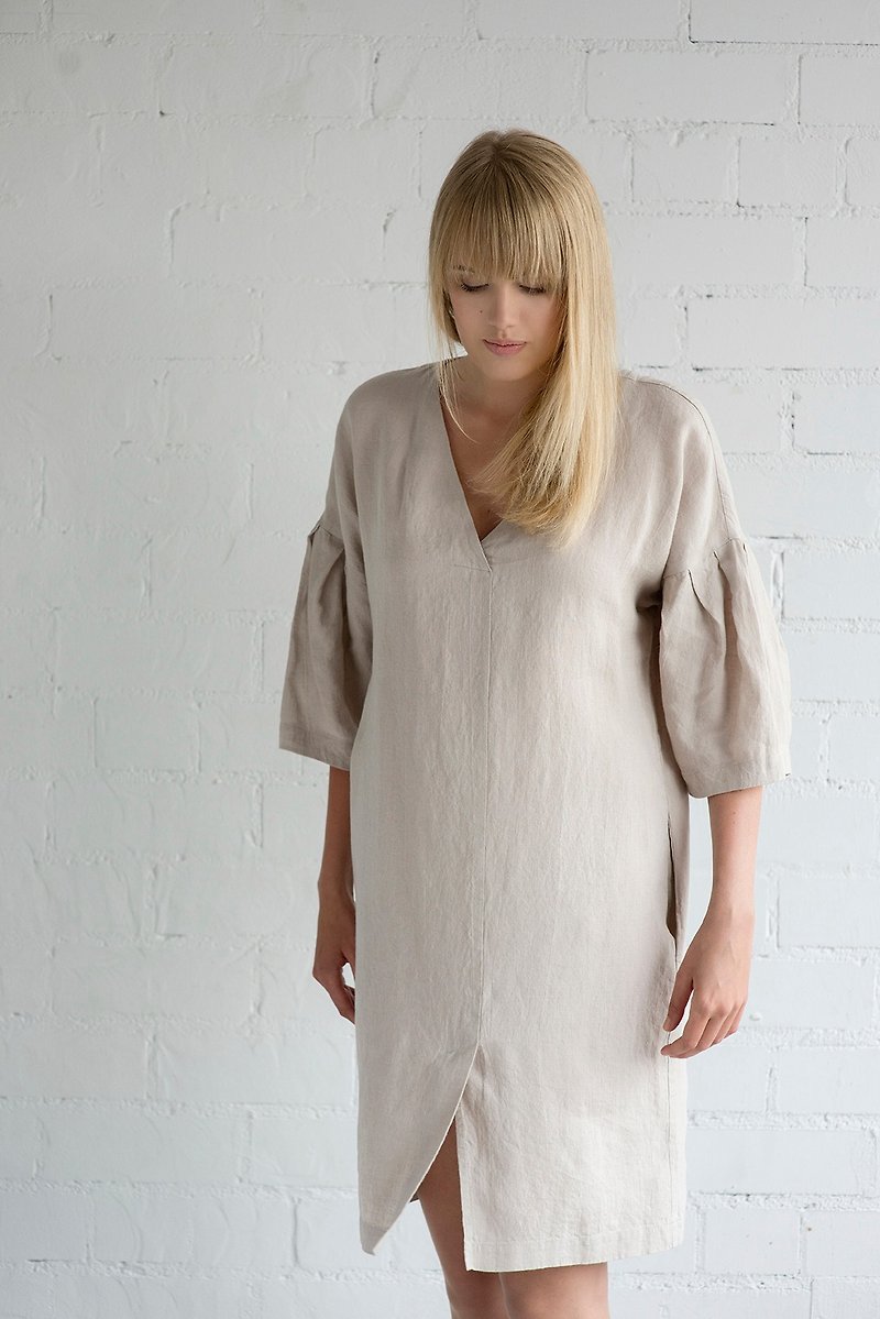 Linen Dress Motumo – 17S2 / Handmade loose linen summer dress  - 連身裙 - 亞麻 