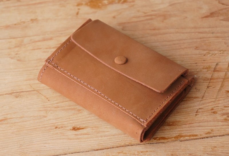 三折式短夾  (客製刻字） - 長短皮夾/錢包 - 真皮 橘色