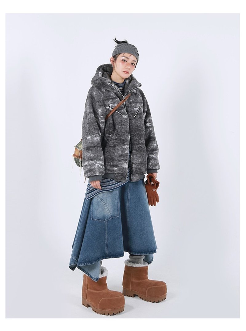 Women's warm lamb wool cotton jacket with hood - เสื้อแจ็คเก็ต - เส้นใยสังเคราะห์ 