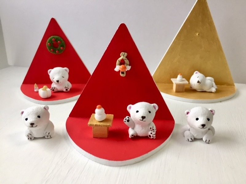 Polar bear's New Year and Christmas set - ตุ๊กตา - ดินเหนียว ขาว