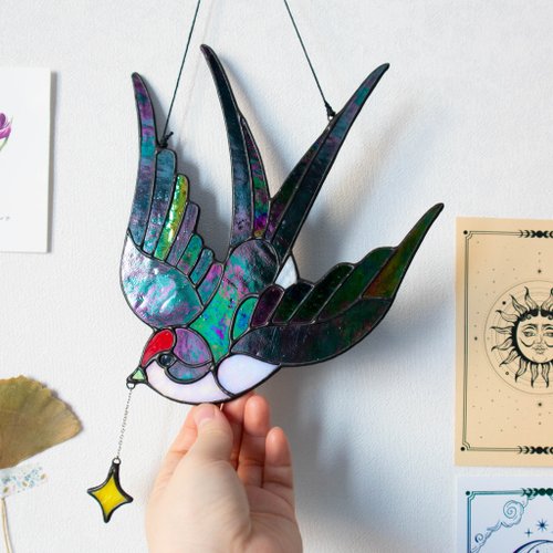 Jelly Unicorn Stained glass bird pattern, Printable pattern, Stained glass pattern template