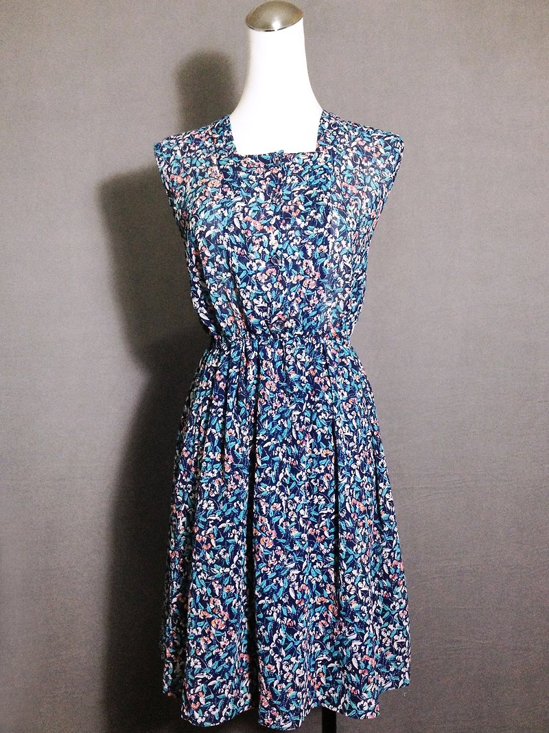 Ping-pong vintage [vintage dress / blue flowers square neck sleeveless vintage dress] abroad back VINTAGE - One Piece Dresses - Polyester Multicolor