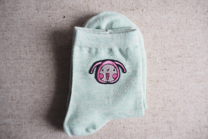 【HeiyinHOHO HoHo and LamHo】Embroidered Socks - ถุงเท้า - ผ้าฝ้าย/ผ้าลินิน สีเขียว