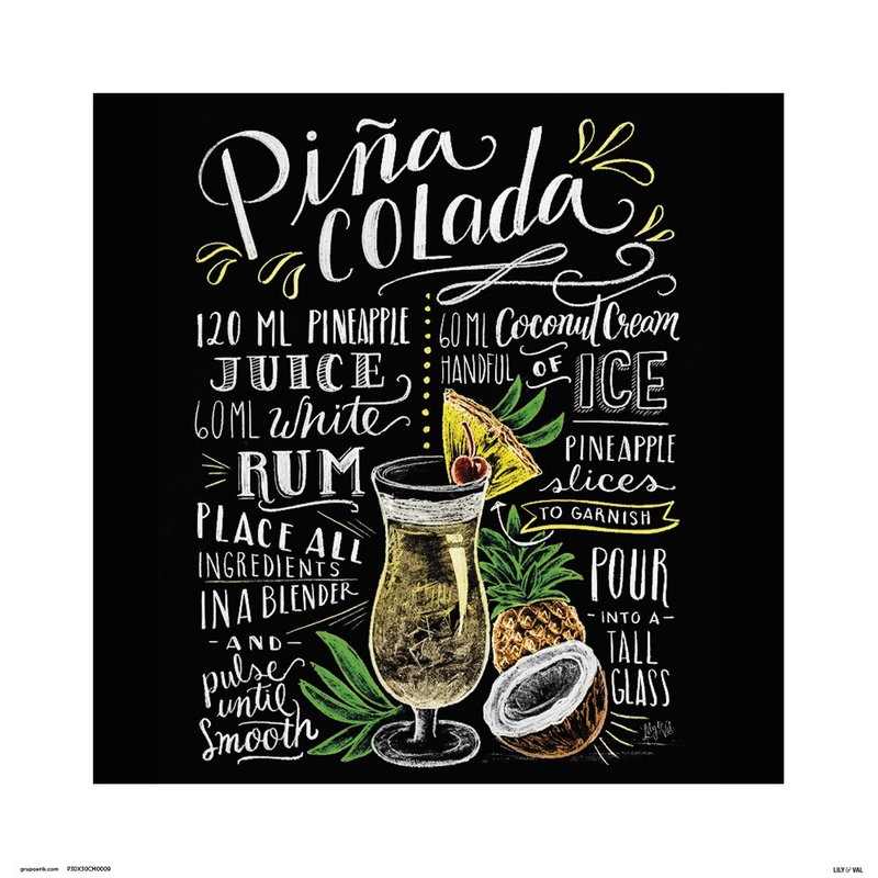 LILY & VAL 30*30 鳳梨可樂達調酒教學複製畫/PIÑA COLADA - 海報/掛畫/掛布 - 紙 多色