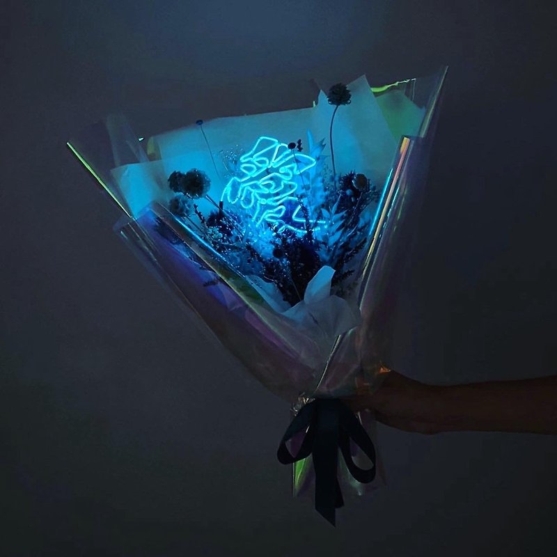 獨家系列-霓虹燈管永生花束 - 乾燥花/永生花 - 植物．花 藍色