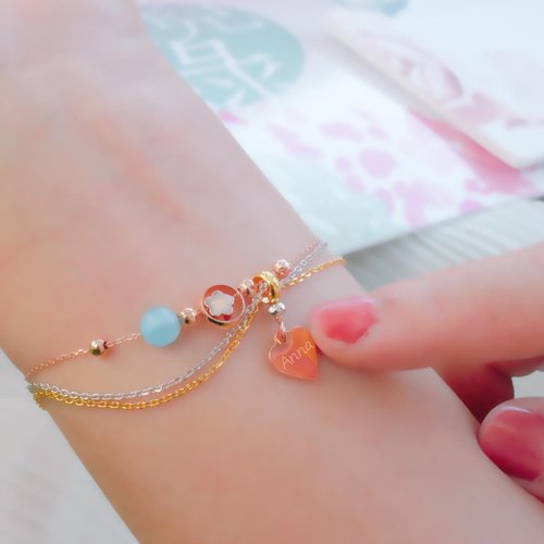 laJewelTale 珠兒綠 聖誕禮物*伴娘禮物*可刻字*彩虹三色手鍊(海藍寶款)
