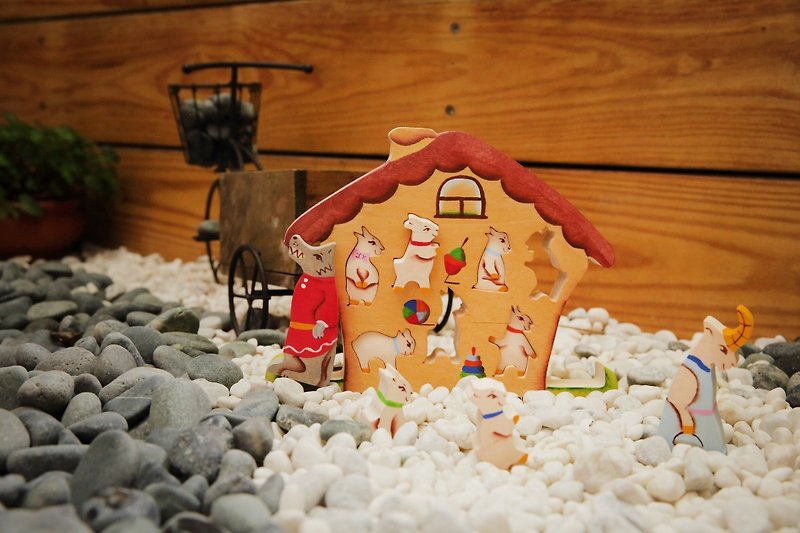 【厳選プレゼント】チュンム童話 ロシア積み木3Dパズルシリーズ 7匹の子羊 - 知育玩具・ぬいぐるみ - 木製 オレンジ