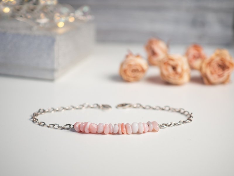 Pink Opal Bracelet, 925 Silver, Taurus Birth gem, Mother Day Gift, october stone - 手鍊/手環 - 寶石 粉紅色