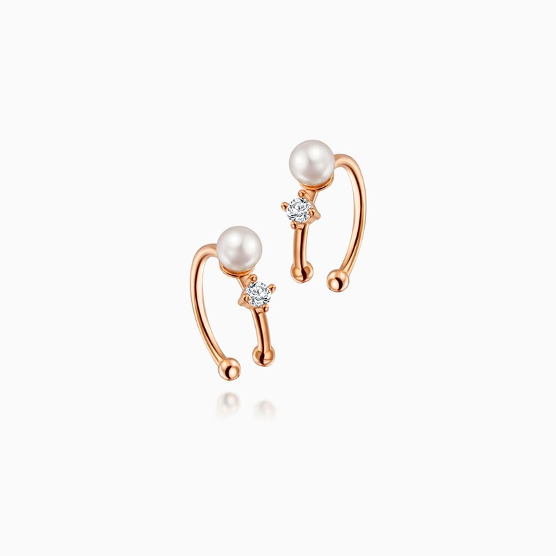 Ear Cuff Pearl and Diamond Earrings Sterling Silver Jewelry Plated 18K Japanese Style Earrings - Earrings & Clip-ons - Sterling Silver Multicolor