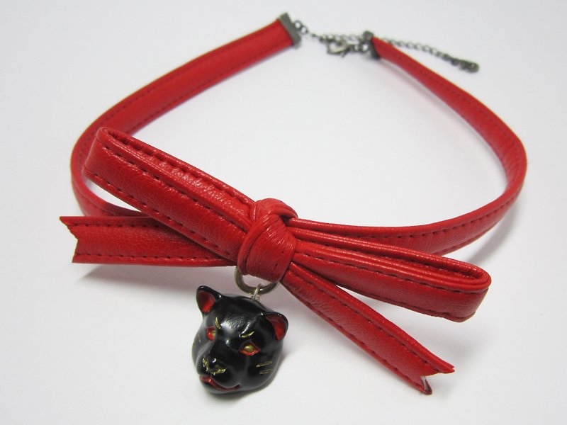 柴犬 RIBBON CHORKERレジン    黒×赤 - 項鍊 - 塑膠 黑色