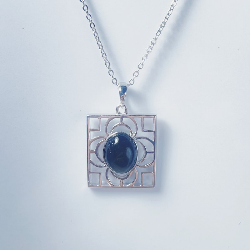 Carved jade pendant natural black jade 8x10 A goods 925 sterling silver necklace gift - สร้อยคอ - หยก สีดำ