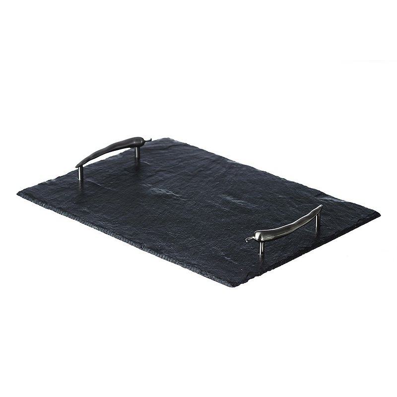 British Selbrae House silver pepper handle natural black slate long chopping board/tray 35 cm - Serving Trays & Cutting Boards - Stone Black