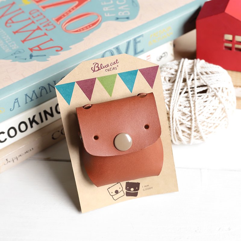 Common Goody Ancient Camel Red Real Leather Handmade AirPods Protective Case - แกดเจ็ต - หนังแท้ สีนำ้ตาล