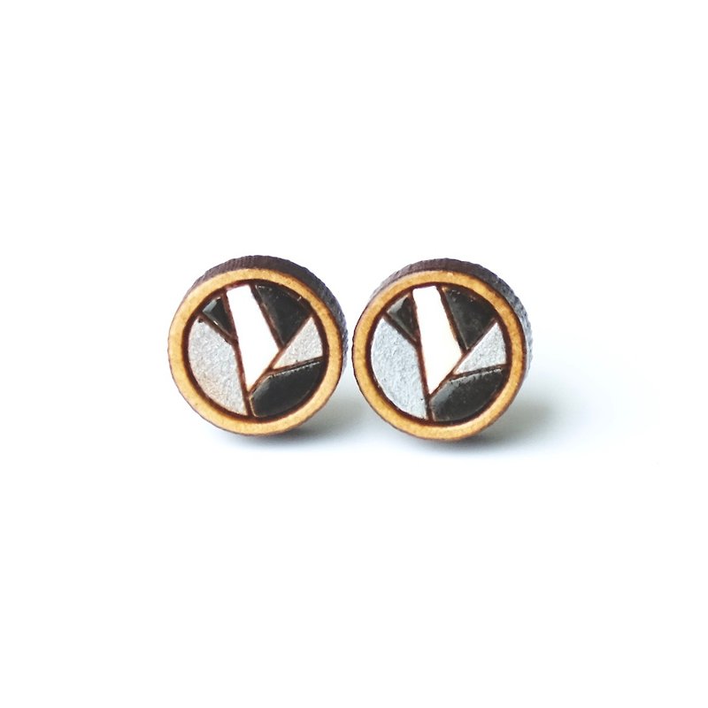 Painted wood earrings-Geometric circle (black) - Earrings & Clip-ons - Wood Black