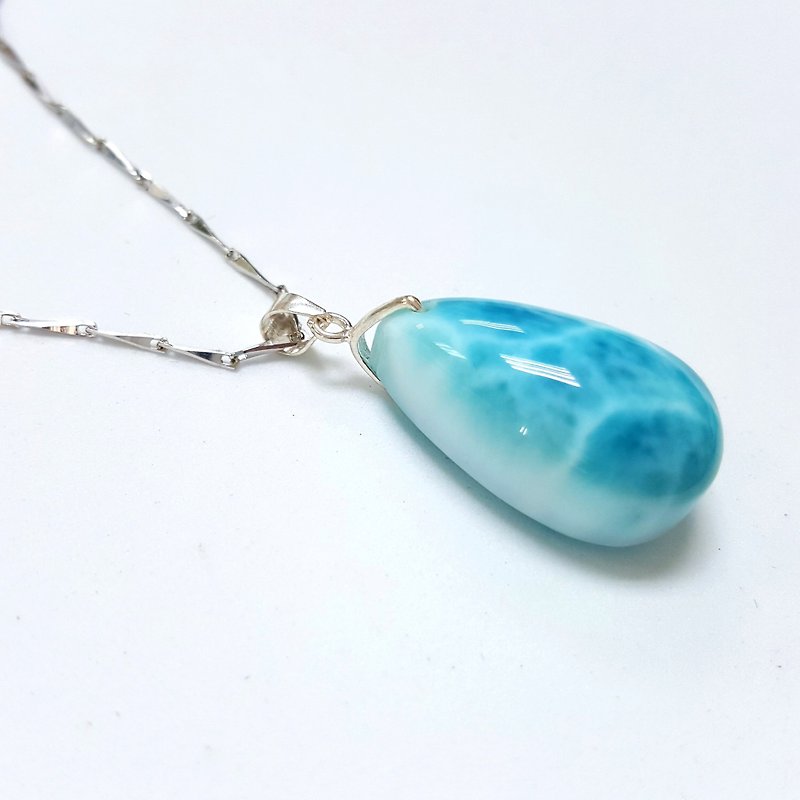 Girl Crystal World - [Bibo rippling] - Lalima Marble Stone Necklace Pendant Handle with 925 sterling silver chain - Necklaces - Gemstone Blue