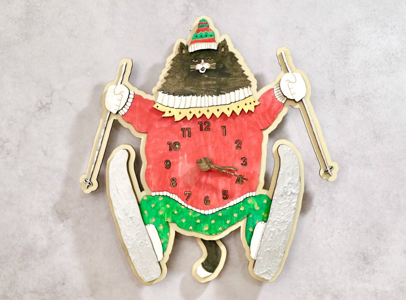 黒猫ノワールのクリスマス・ハイジャンプ 時計 木製 振り子時計 掛け時計 - 時鐘/鬧鐘 - 木頭 綠色