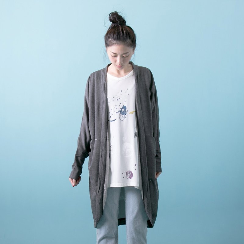 Arc-shaped cardigan gray - จัมพ์สูท - ผ้าฝ้าย/ผ้าลินิน สีเทา