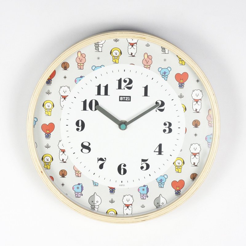 官方授權 l BT21做瑜珈 實木靜音時鐘掛鐘 - 時鐘/鬧鐘 - 木頭 卡其色