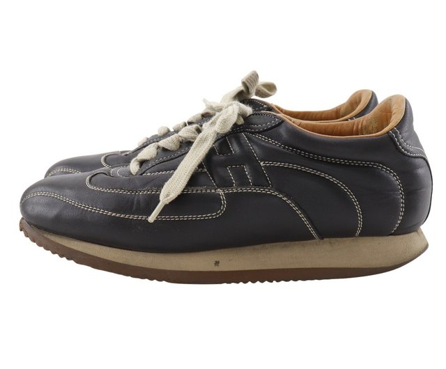 未使用✨HERMES エルメス　クイック　スニーカー　レザー　Hロゴ　ブラック 日本直送】エルメス HERMES クイック スニーカー Hロゴ レザー