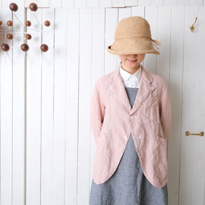 neo Chaplin jacket pink grey - เสื้อแจ็คเก็ต - ผ้าฝ้าย/ผ้าลินิน สึชมพู